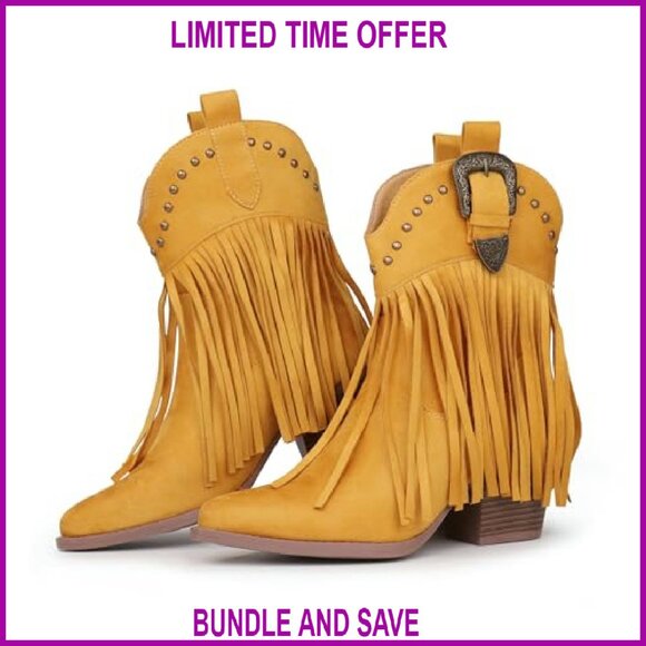 Women's Snip Toe Ankle Boots with Fringe and Studded Accents - Picture 2 of 8